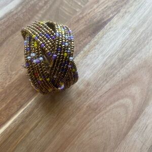 Gold and Purple Beaded Cuff Bracelet